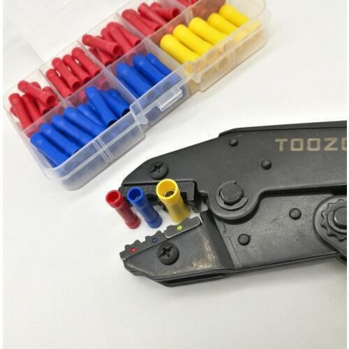 100pcs Insulated Straight Wire Butt Connector Electrical Crimp Terminals 10-22AWG with Crimp Plier tools