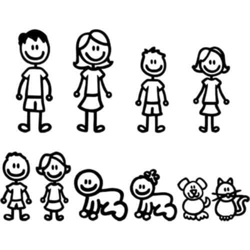 15*58cm CM Cartoon A Large Family Car Stickers Fashion Vinyl Car Decorative Accessories Black/White