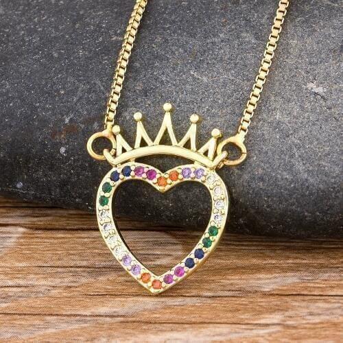 2020 Fashion Colorful Copper Zircon King Pendant Necklace Charm Heart Shape Chain Necklaces Best Party Bar Wedding Jewelry Gift