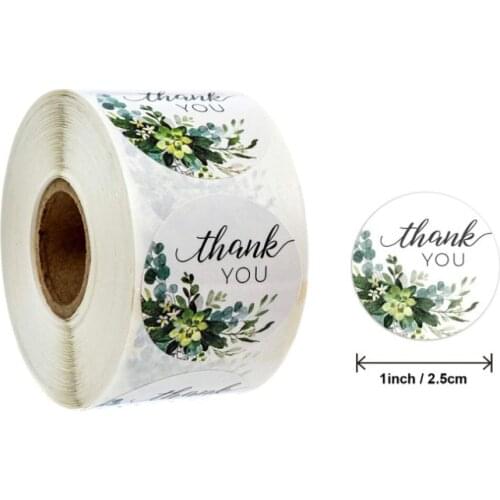 500pcs/pack Round Roll Flower Kraft Label Adhesive gloss stickers Thank You sealing sticker For Gifts Decorative Supplies floral
