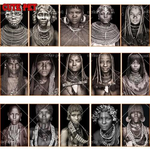 5d Diamond Embroidery Mosaic Tribal man woman Cross Stitch Diamond Painting DIY Full Square Drill Black person Decoration Gift