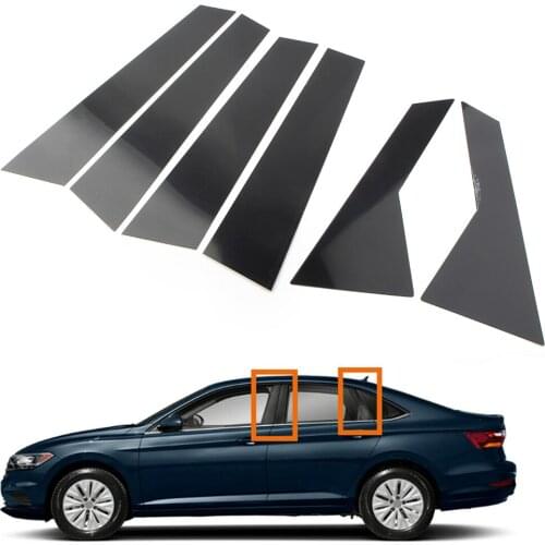 6Pcs For VW Jetta 2019 2020 2021 Door Window Trim Pillar Posts Piano Cover Glossy Black Car Styling Sticker