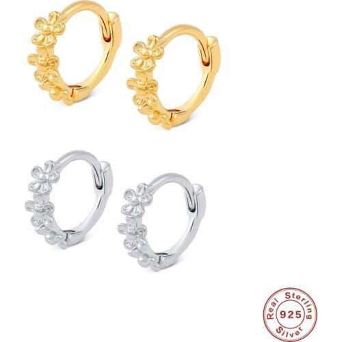 Aide 925 Sterling Silver Cute Small Flowers Hoop Earrings Mini Circle Huggie Earrings For Women Girls Party Fine Jewelry Gifts