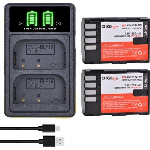 2Pcs 1800mAh DMW-BLF19 DMW BLF19 DMW-BLF19e BLF19E DMW-BLF19PP Battery+ LCD Dual USB Charger for Panasonic Lumix GH3 GH4 GH5 G9