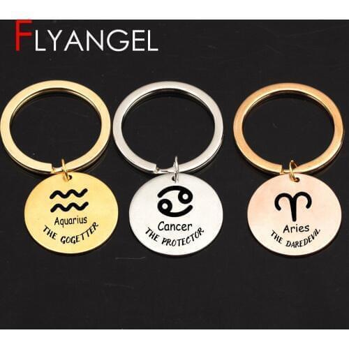 Fashio Twelve Constellations Keychain Engraved Constellations Personalized Pattern Key Holder Family Friends Lover Birthday Gift