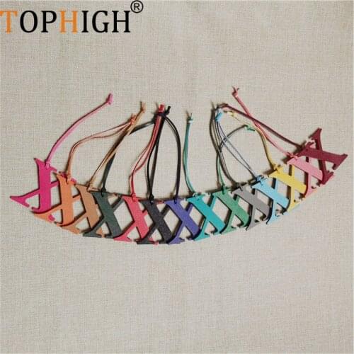 TOPHIGH Custom Name Newly Genuine Leather Initial Capital English Letter X Keychain Backpack Women Bag Charm Ins