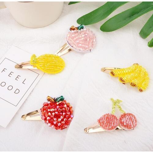 Boutique ins 20pcs Fashion Cute Glitter Apple Banana Cherry Strawberry Pineapple Snap Clips Fruits Barrettes Princess Headwear