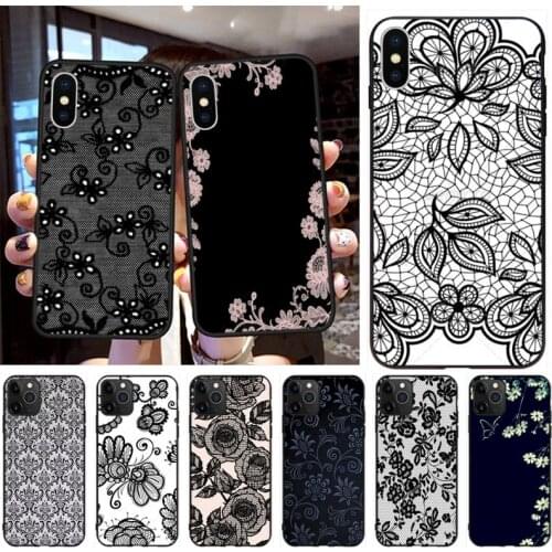 Sexy Floral Lace TPU black Phone Case Cover Hull for iPhone 11 pro XS MAX 8 7 6 6S Plus X 5S SE 2020 XR case