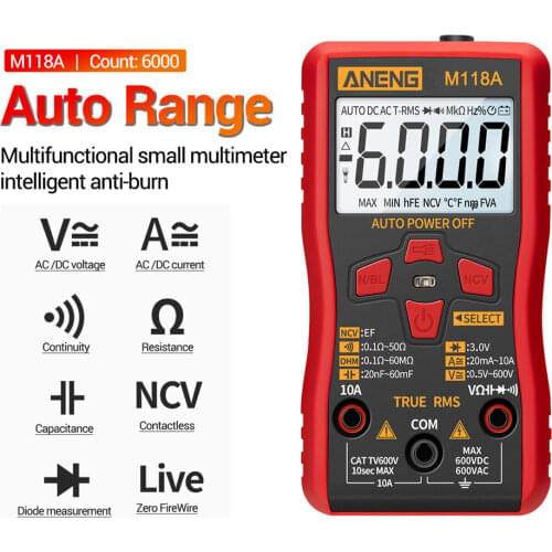 M118A Digital Multimeter Smart Tester 6000 Counts Auto Mmultimetro True Rms Tranistor Meter Flashlight with NCV Data Hold