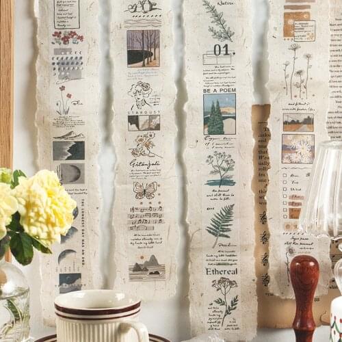 Retro Natural Collage Series Bullet Journal Washi Tape Plants Decorative Adhesive Tape Diy Scrapbooking Sticker Label Stationery