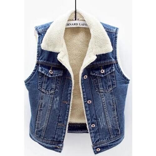 Spring Autumn Women Vest Fashion Womens Denim Jacket Sleeveless Thick Wool Warm Jacket Oversize Cardigans Denim Vest Femmale