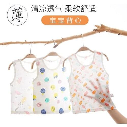 Baby vest cotton baby girl-sleeveless halter underwear cotton boy thin mesh breathable short sleeve shirt
