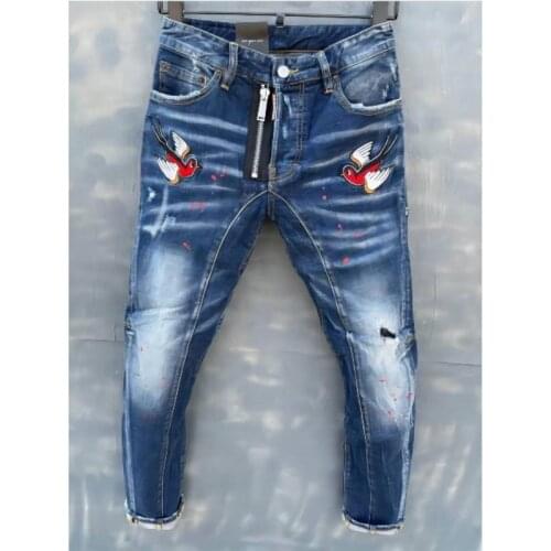 Jeans Pants Design Cool Top Jeans Men Slim Jeans Denim Trousers Blue Hole Pants Jeans For Men T129
