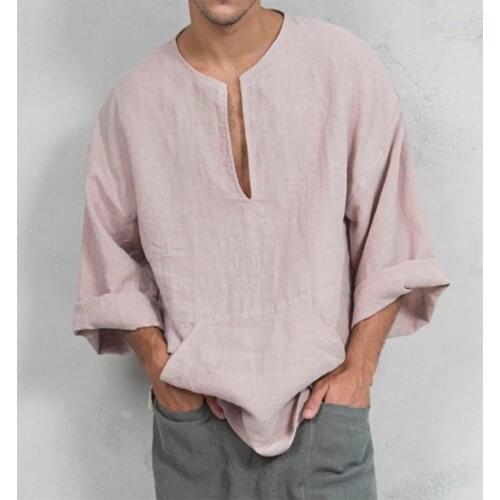 Men T-shirt Solid Color Loose Summer Flared Sleeve V Neck Top Summer Casual Mens Clothing Tops Tee Shirt Men camisa masculina