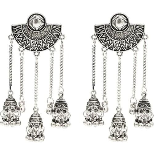 Antique Indian Jhumka Earrings for Women Boho Metal Bells Long Tassel Earring Egypt Nepal Afghan oorbellen Statement Jewelry