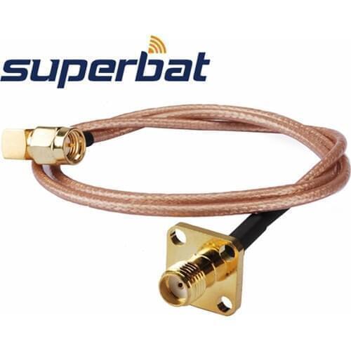 Superbat SMA Jack 4 hole Panel Mount Straight to SMA Plug Right Angle Pigtail Cable RG316 20cm RF Coax Cable