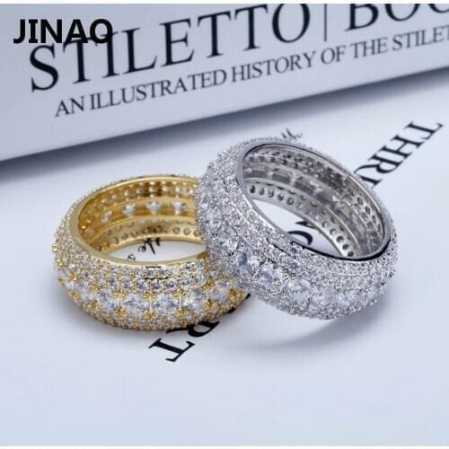 Jinao New Hip Hop 5 Rows Luxury Cubic Zircons Rings Fashion Classic Punk Males Finger Rings Size 7-11