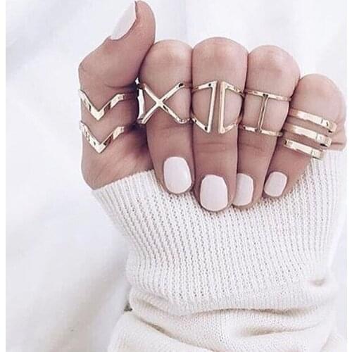 5 Pcs/Set Exaggerated Punk Geometry Arrow Gold Adjustable Opening Ring Lady Party Jewelry Accessories Valentines Day Gift