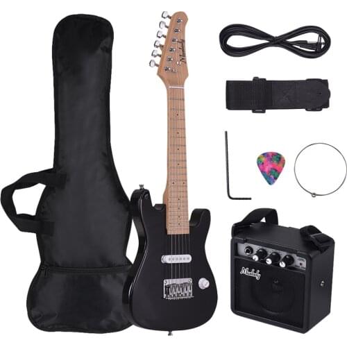 Muslady 28Inch Children ST Electric Guitar Kit with Mini Amplifier Guitar Bag Strap Pick String Audio Cable Right-Handed Style