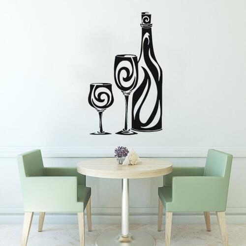 WJWY Abstract Wine Bottle Glasses Wall Sticker Home Decor Kitchen Cafe Restaurant Interior Design Decoration Removable Wallpaper