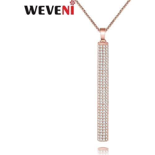 WEVENI Statement Full Rhinestone Cylindrical Necklaces Pendant Chain Collar Drop Shipping Jewelry For Women Fashion Accessories