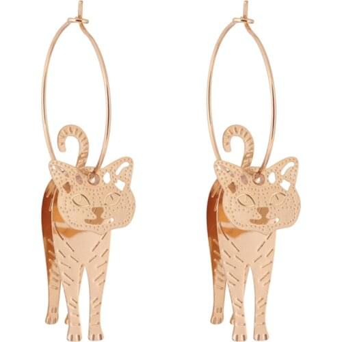 Cute Cat Earrings Dangle Vintage Pendant Big Earring Statement Jewelry For Women Trendy Large Circle Earing Party Jewelry