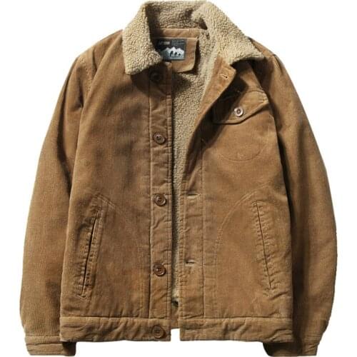 Mens Winter Short Plus Velvet Cotton Corduroy Tooling Casual Warm Jacket Clothes Plus Size Clothes Fashion Jacket Men