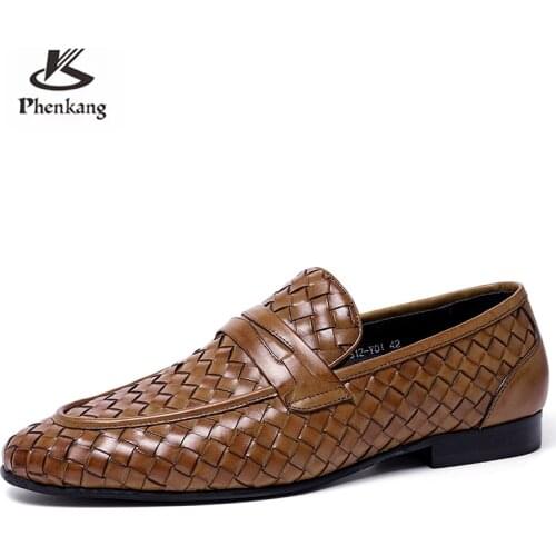 Mens Genuine Leather Silp on Brown Driving Soft Daily Pea Loafer Shoes Summer Black Dress Business Shoes 2021