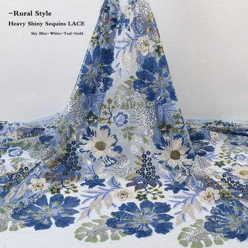 NI.AI Latest African Sequins Lace Fabric 2021 Embroidery French Tulle Lace Material Nigeria Lace Material For Dress XY3794B