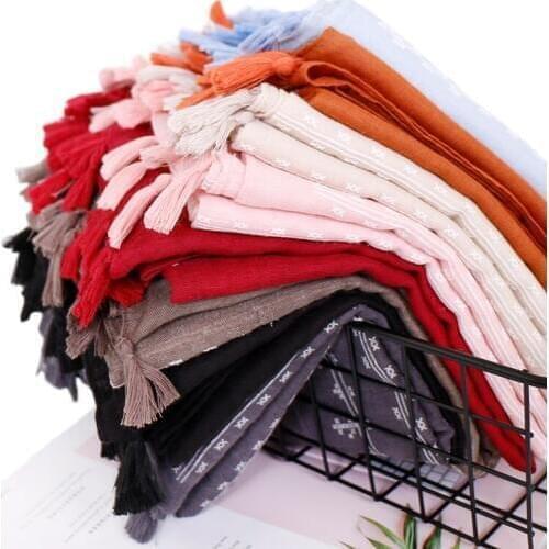2020 New tassels scarf shawls muslim cotton wraps scarves foaming stripe flower headband wraps islamic scarves pashmina 180*90cm
