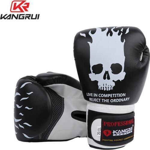 High Quality Adults Boxing Gloves Men Leather MMA Muay Thai Sanda Equipment 8 10oz Skull Pattern PU Gloves One Pair