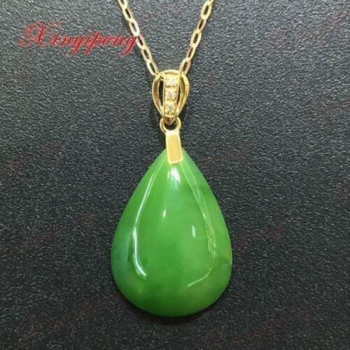 18 k yellow gold with 100% natural jade pendant Spinach is green Simple and easy Fine jewelry
