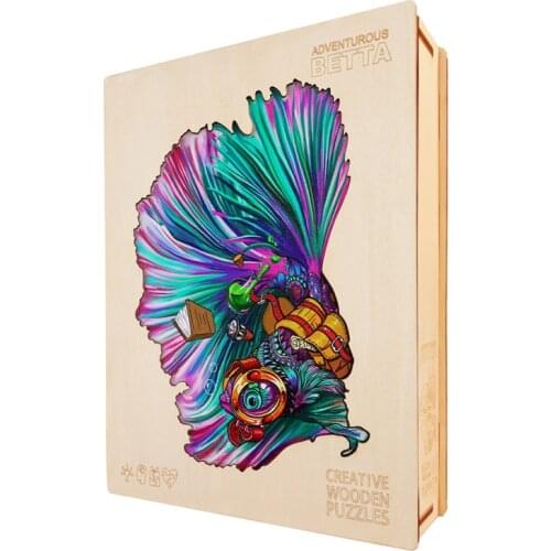 Rainbow Wooden Puzzles Fighting Fish Wooden Puzzle Jigsaw For Kids Adults DIY Interactive Puzzle Games Educational Toys Gifts