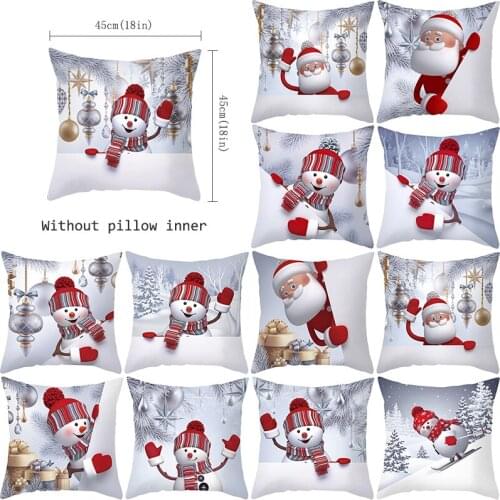 Christmas Pillowcase For Chair back Snowman Cushion Cover For Living Room Coussin Decor 45x45cm Silver