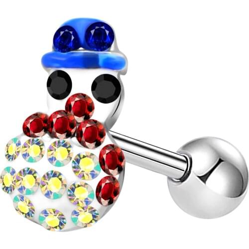 2020 Body Punk 16g Cute Christmas Cartilage Earring Crystal Snowman Tragus Helix Stud Conch Rings Body Piercing Earring