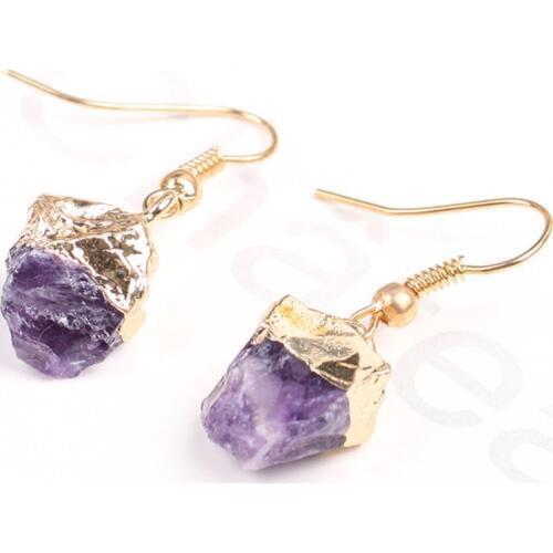 Irregular Natural Stone Earrings Green Fluorite Crystal Amethysts For Women Girl Jewerly Earring