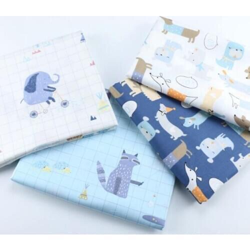 Dogs Elephants Animals Printed Cartoon Cotton Fabric for Patchwork DIY baby garment Sleeping Bag Kids Quilt Bedding set sheet