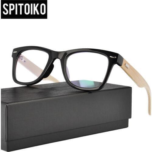 SPITOIKO Plastic Optical Frame With Bamboo Temple Unisex Eyeglasses Spectacles Eyewear A6814