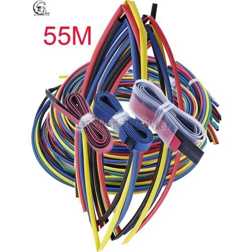 55M 2:1 Heat Shrink Tubing Tube Electrical Connection Sleeving 6Color 1.5/2.5/3.5/4.5/5.5/6.5/8.6/10.5/12.5/15.5/22mm