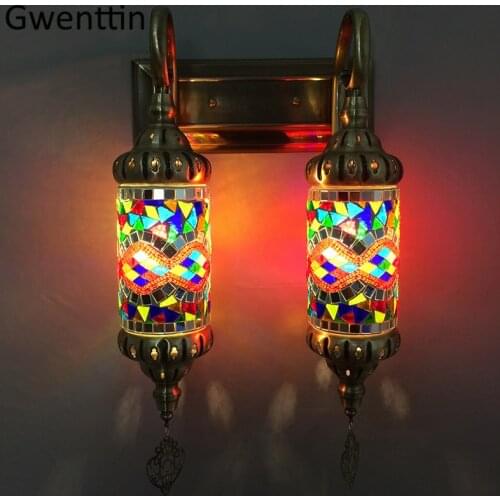 Turkish Mosaic Wall Lamp Glass Sconces Bedroom Living Room Decoration Light Fixture Vintage Loft Industrial Home Decor Luminaire