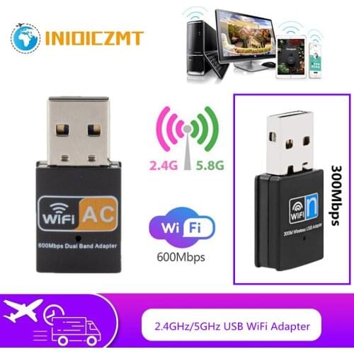 INIOICZMT USB Wi-Fi Adapter 600Mbps 2.4G/5G Wi Fi Antenna Dual Band 802.11b/n/g/ac Mini Wireless Computer Network Card Receiver