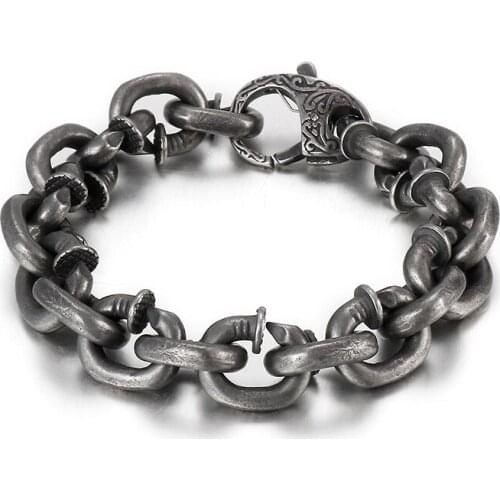 HAOLYNJOY Vintage Lock Chain Cuban Link Mens Boiled Black Stainless Steel Bracelet Jewelry