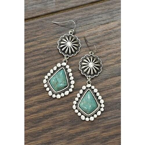 Vintage Tibetan Natural Turquoises Earring Silver Color Blue Stone Statement Dangle Earrings for Women Boho Jewelry