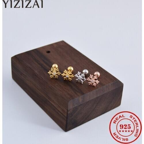 YIZIZAI Real 925 Sterling Silver Unique Geometry Snowflake Screw Stud Earrings For Women Wedding Party Fine Christmas Jewelry