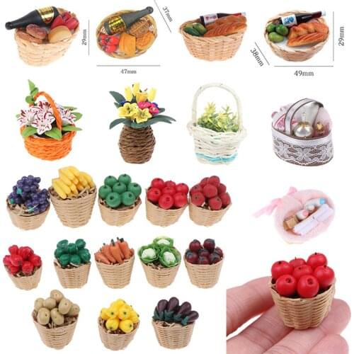 Mini Wine Bottle Bread Vegetable Egg Fruit Milk Powder Bow Flower Basket Furniture Decor Basket Miniature Accessory