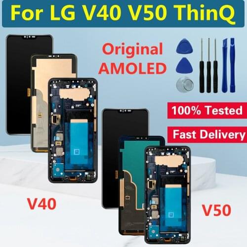 6.4" Original AMOLED With Frame For LG V50 ThinQ 5G LCD Display Touch Screen Digitizer For LG V40 ThinQ LCD Screen Replacement