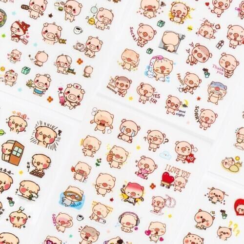 6pcs Cute pink piglet sticker pvc diy decoration sticker for album scrapbooking stationery sticker gift for kids