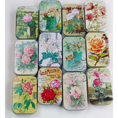 8Pcs/Lot 9.4*5.8*2cm Vintage Flower Printing Mini Tin Box Jewelry Wedding Favor Candy Decorative Storage Boxes Coins Tea Case