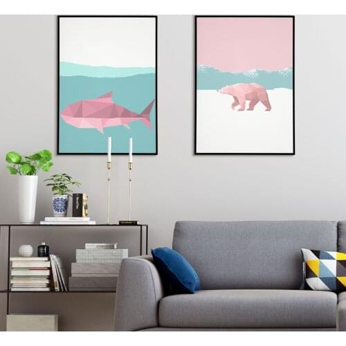 Abstract Polar Bear Poster Whale Canvas Painting Nordic Animal Wall Art Pictures For Living KidsRoom Modern Decorative Prins