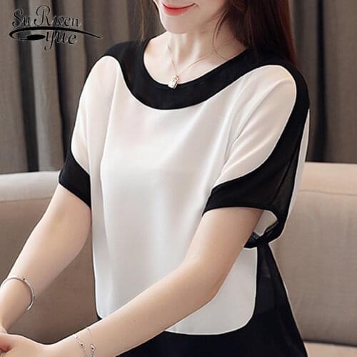 Blusas Mujer De Moda 2021 Short Sleeve Summer Women Blouses Plus Size Tops Chiffon White Blouse Womens Tops And Blouses 3397 50